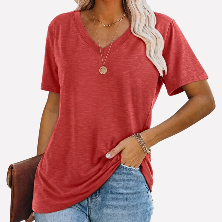 Top a maniche corte con collo a V per donna