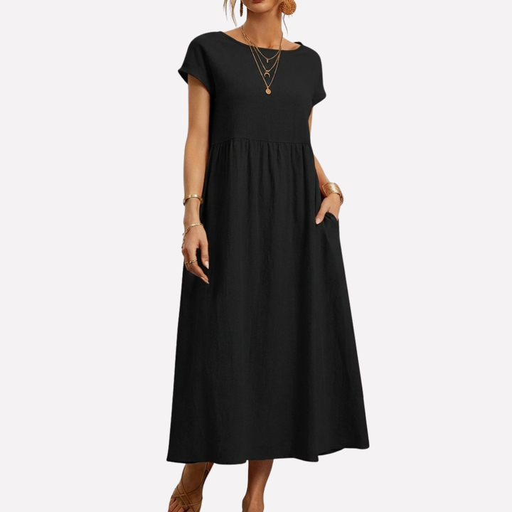 Abito in Cotone Vintage con Collo O per Donne