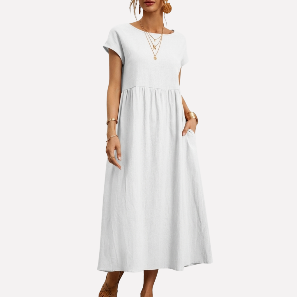 Abito in Cotone Vintage con Collo O per Donne