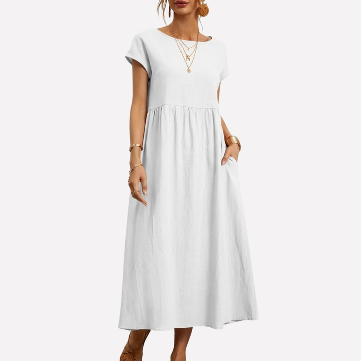 Abito in Cotone Vintage con Collo O per Donne