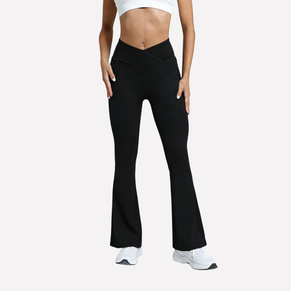 Leggings a zampa a vita alta con fascia incrociata da donna