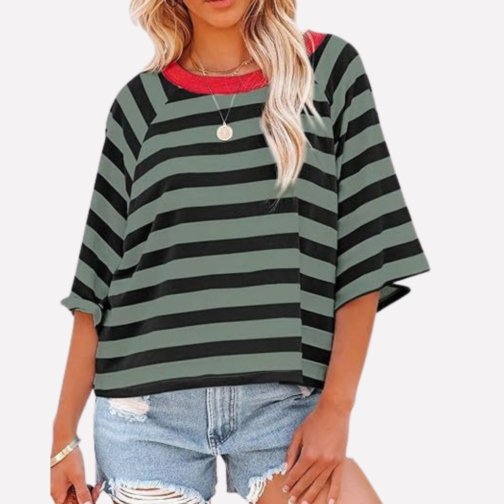 Maglia a Collo Crew Bloccato a Strisce per Donne
