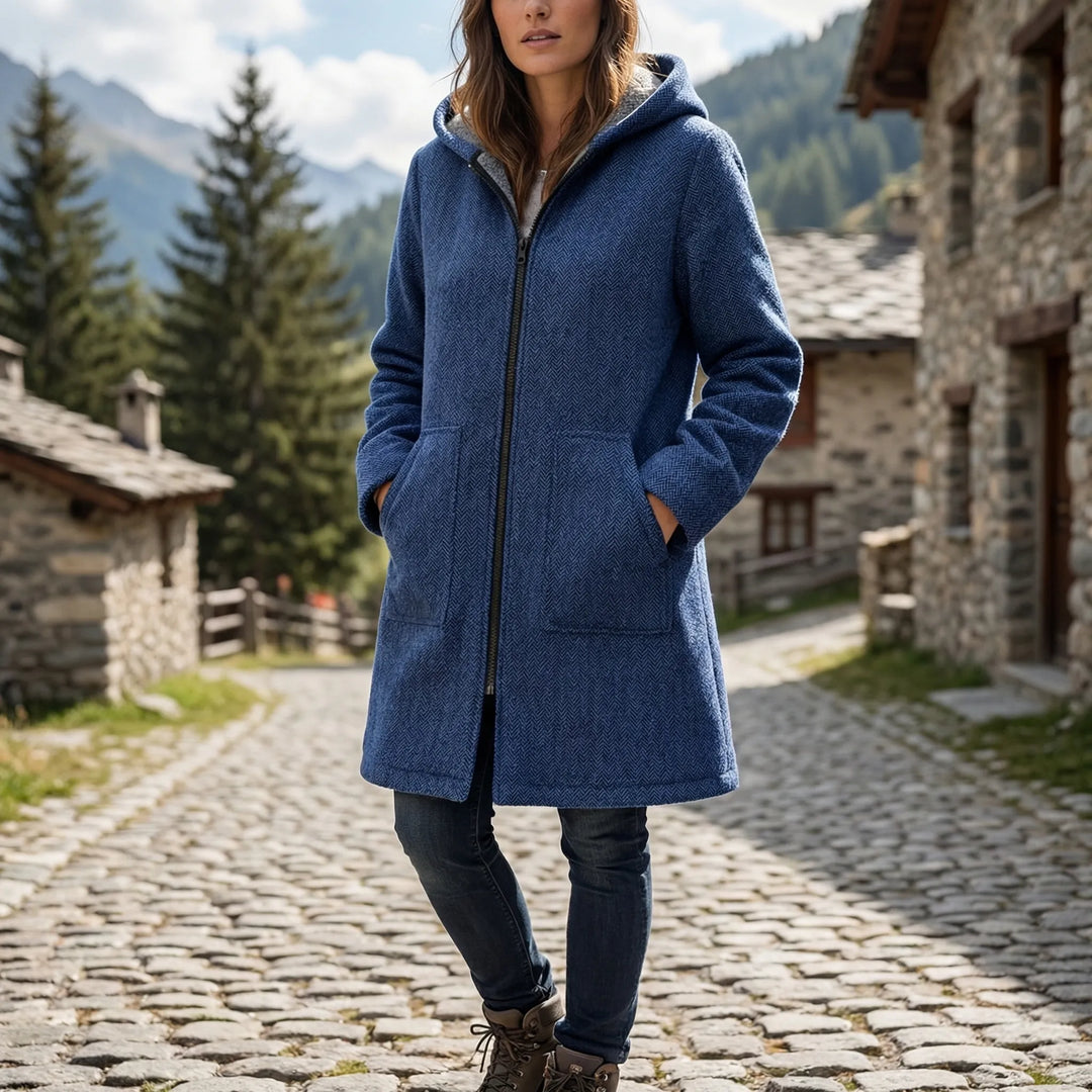 Fleurce - Cappotto con cappuccio e cerniera intera, foderato in pile