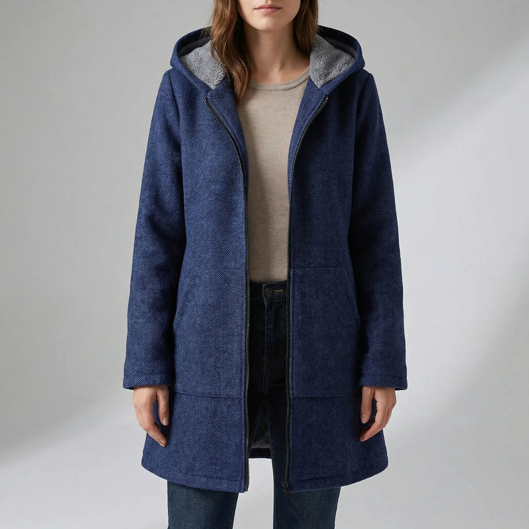 Fleurce - Cappotto con cappuccio e cerniera intera, foderato in pile