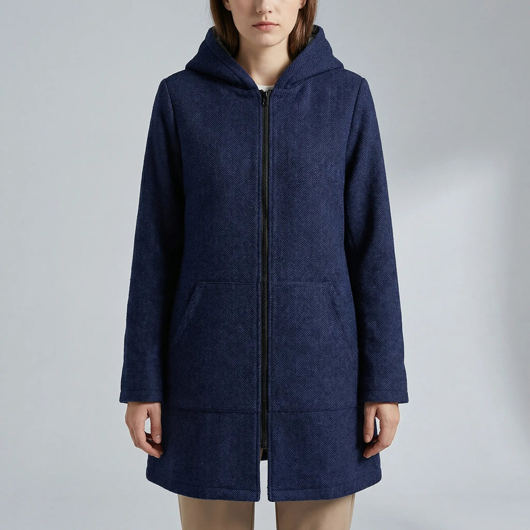 Fleurce - Cappotto con cappuccio e cerniera intera, foderato in pile