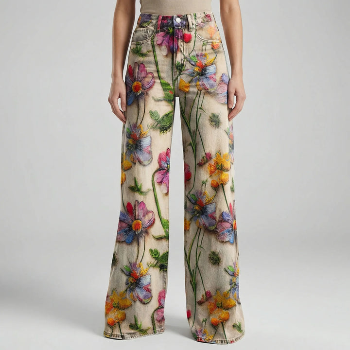 Floriva - Pantaloni lunghi a gamba larga stampati