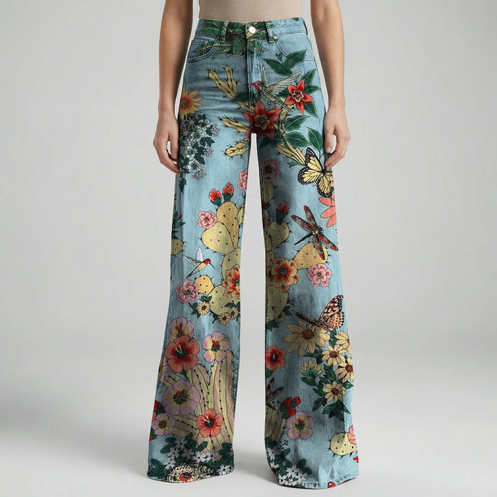 Floriva - Pantaloni lunghi a gamba larga stampati