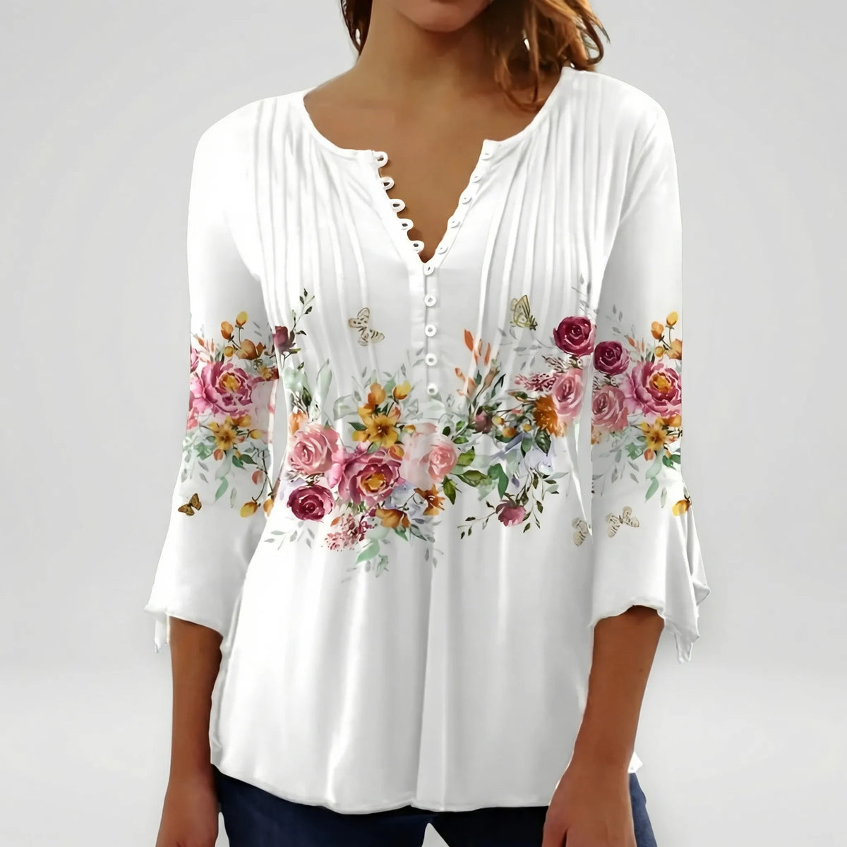 Blusa Donna Collo a Bottoni con Stampa Floreale