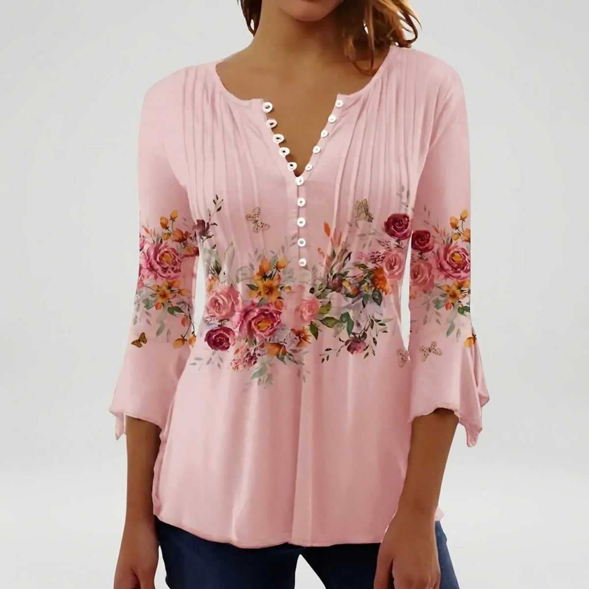 Blusa Donna Collo a Bottoni con Stampa Floreale