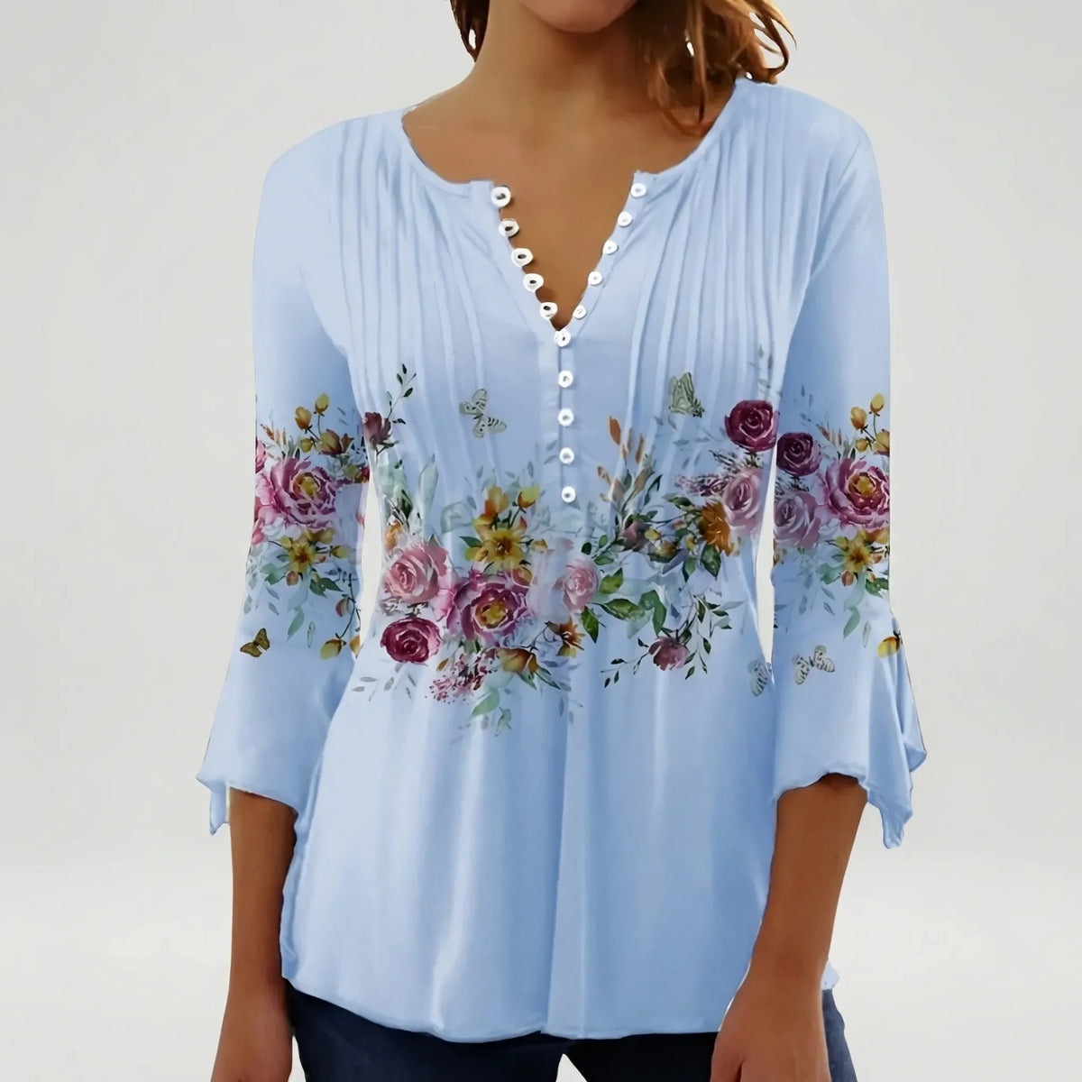 Blusa Donna Collo a Bottoni con Stampa Floreale