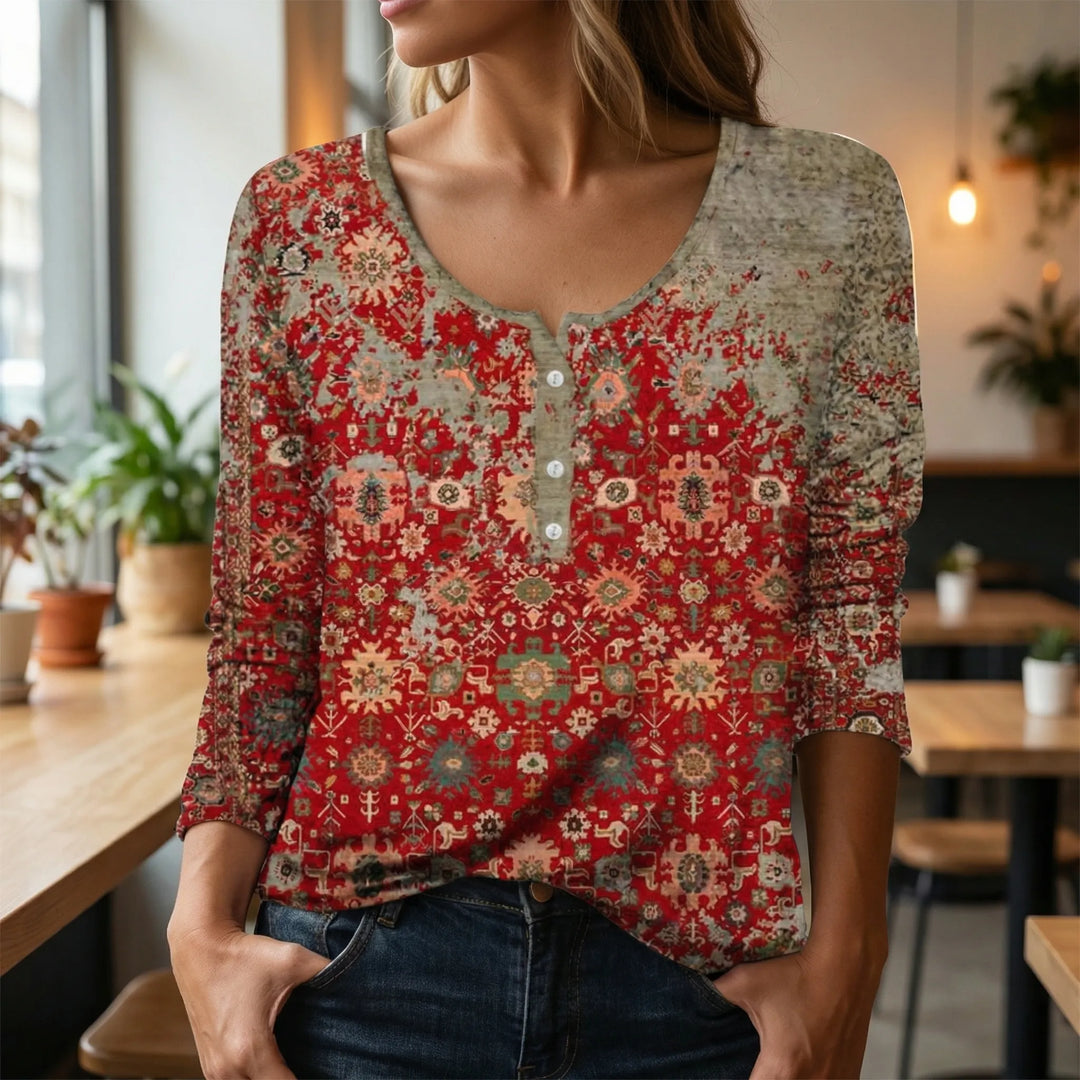 Floraxis - Top a maniche lunghe stampato in stile boho