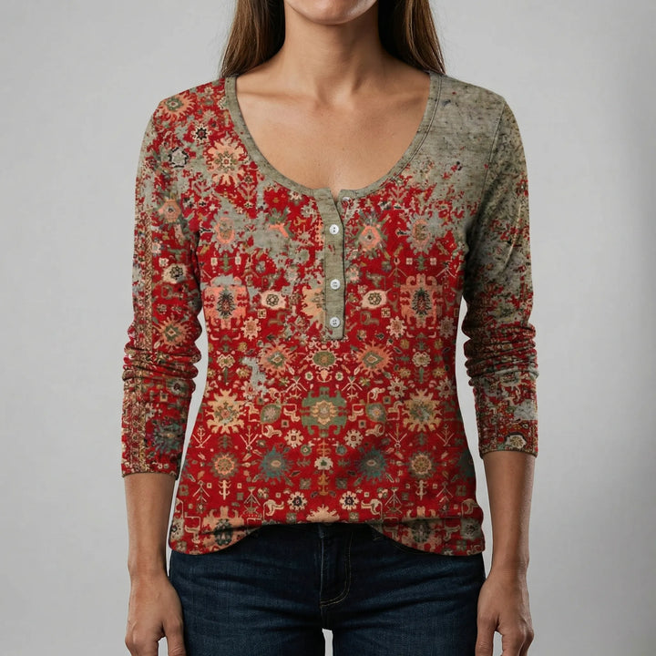 Floraxis - Top a maniche lunghe stampato in stile boho