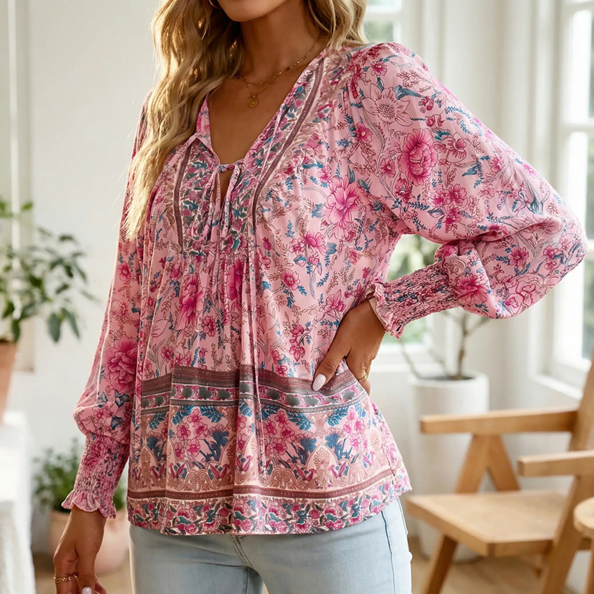 Blusa Boho a Stampa Floreale per Donne