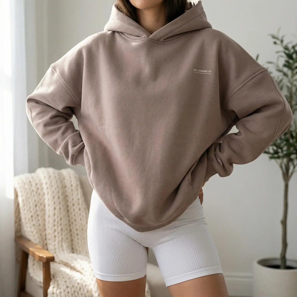 Felpa oversize con cappuccio da donna foderata in pile