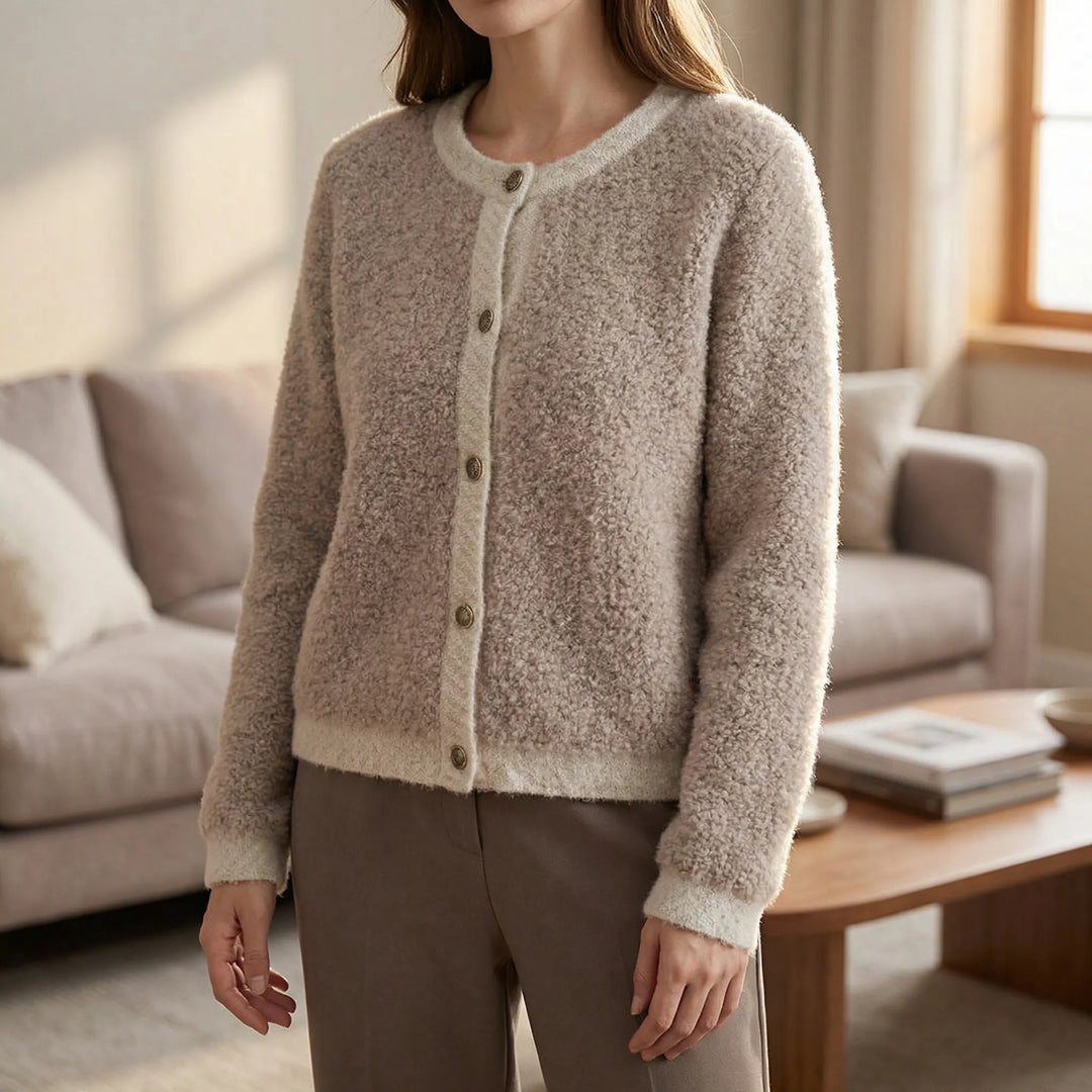 Fluzzle - Cardigan in maglia soffice con abbottonatura frontale