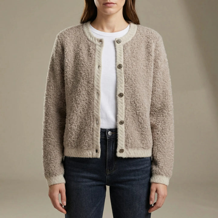 Fluzzle - Cardigan in maglia soffice con abbottonatura frontale