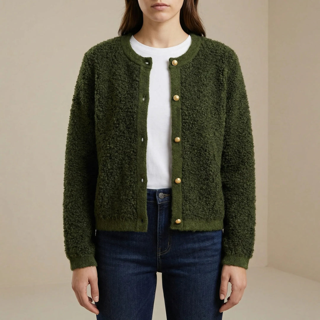 Fluzzle - Cardigan in maglia soffice con abbottonatura frontale