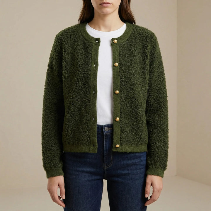 Fluzzle - Cardigan in maglia soffice con abbottonatura frontale