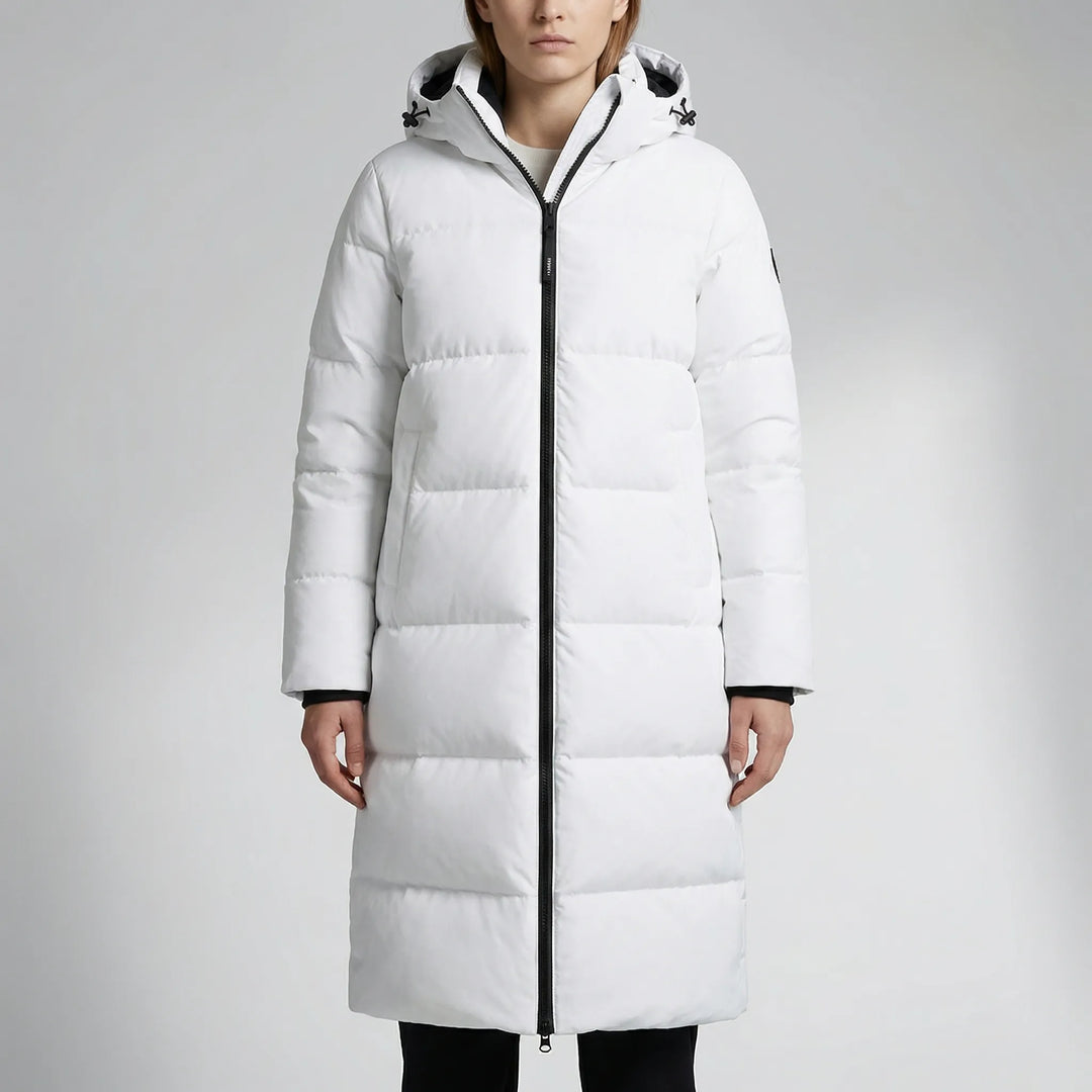 Froskeva - Parka imbottito con cappuccio, lunghezza al ginocchio