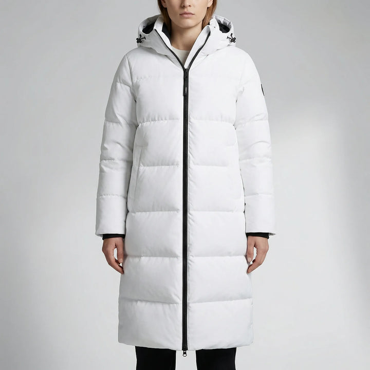 Froskeva - Parka imbottito con cappuccio, lunghezza al ginocchio