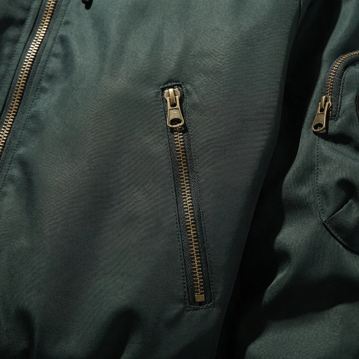 Frostlux - Giacca bomber imbottita con cappuccio in pelliccia sintetica