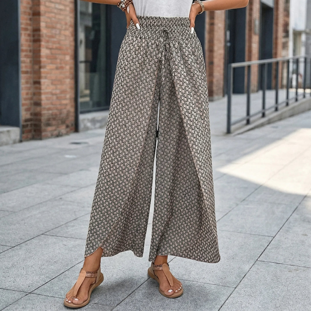 Geovara - Pantaloni a vita alta e gamba larga con stampa