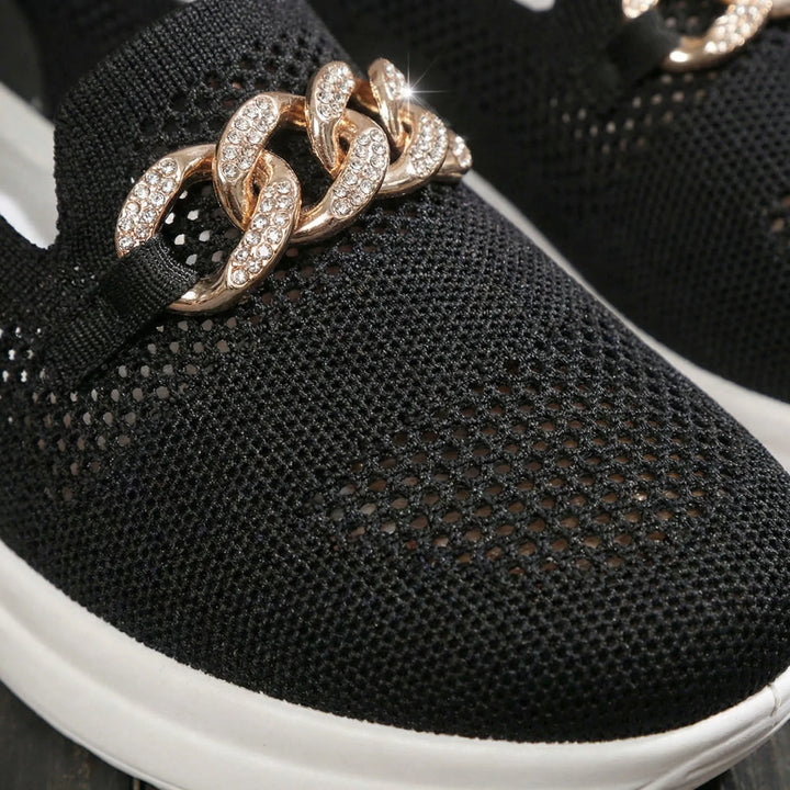 Glitzloa - Sneaker slip-on in maglia con dettaglio a catena