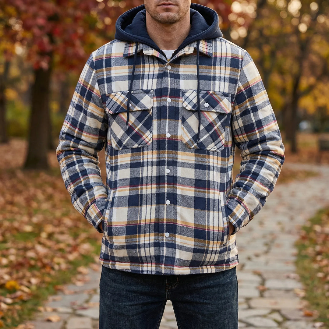 Gridloch - Giacca-camicia a quadri con cappuccio da uomo