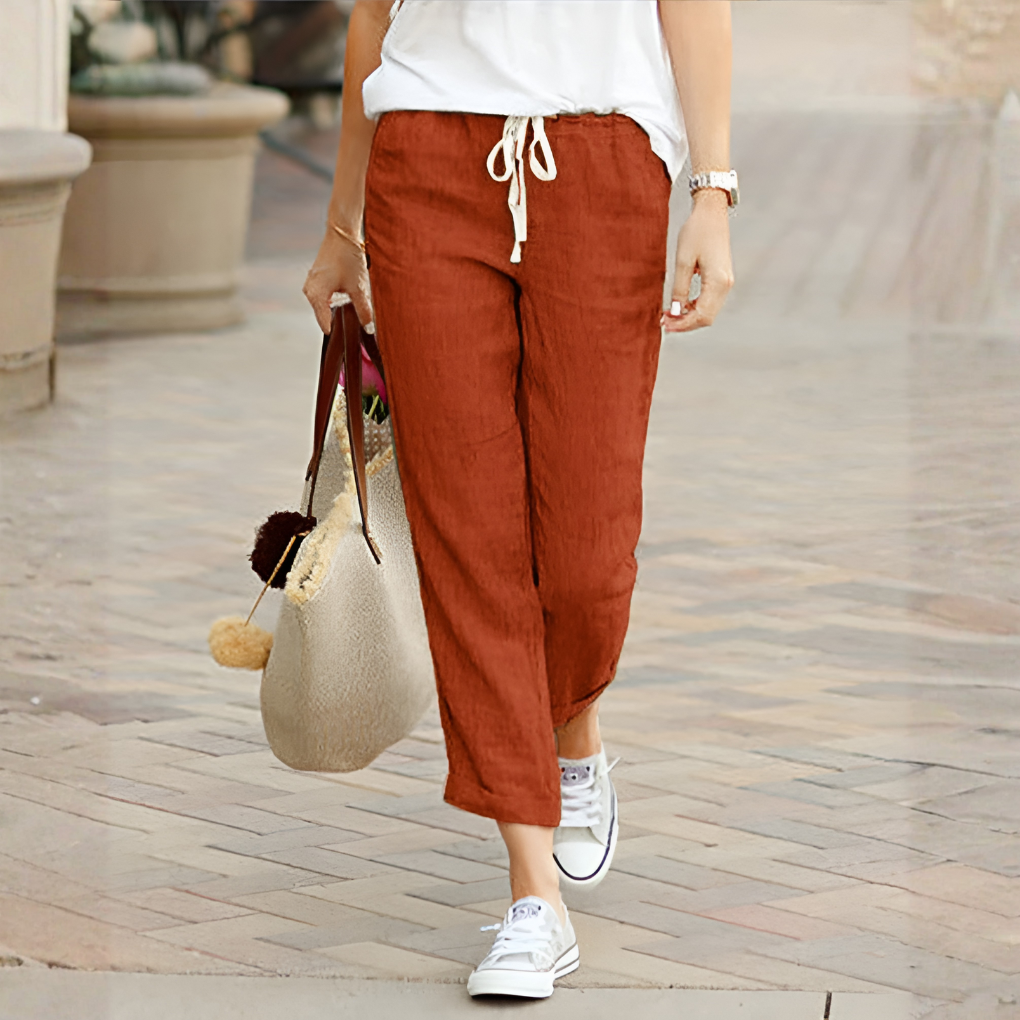 Pantaloni a gamba dritta con vita elastica da donna