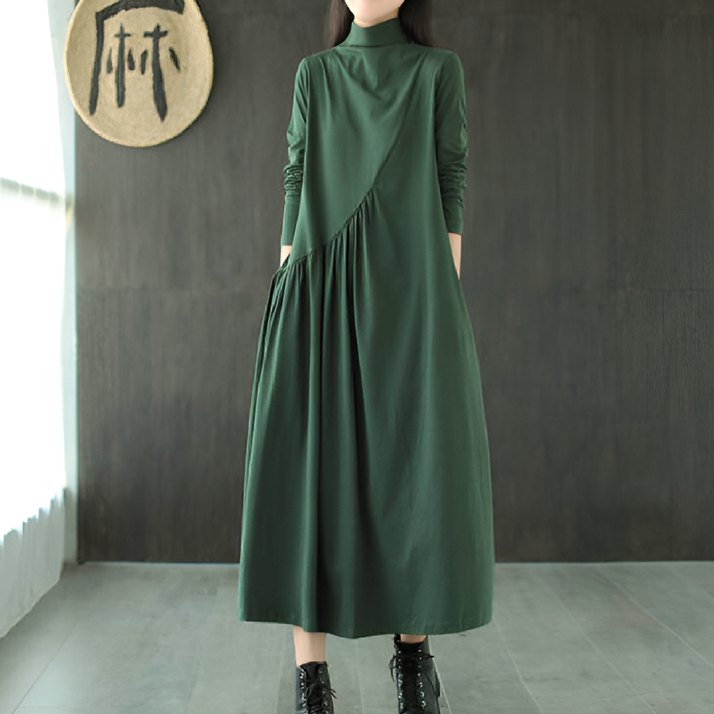 Abito Verde Donna con Collo a V e Maniche Corte