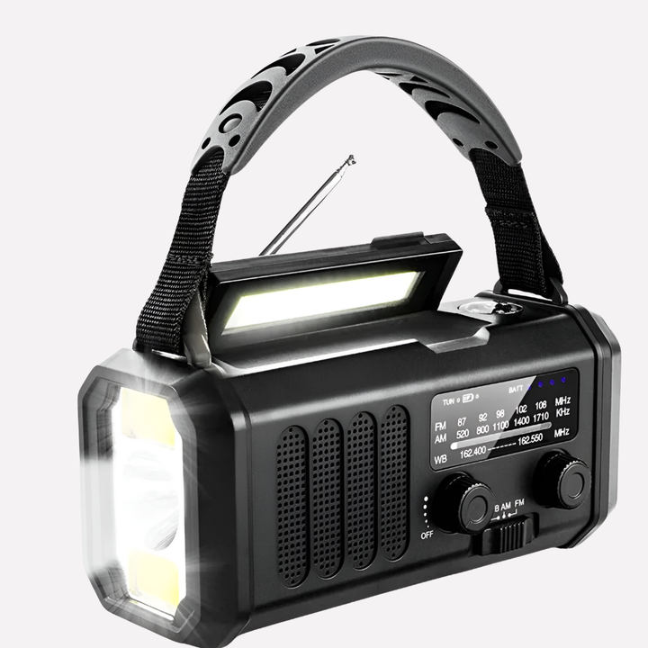 Radio di emergenza con manovella, pannello solare e funzione di power bank