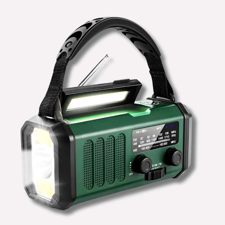 Radio di emergenza con manovella, pannello solare e funzione di power bank