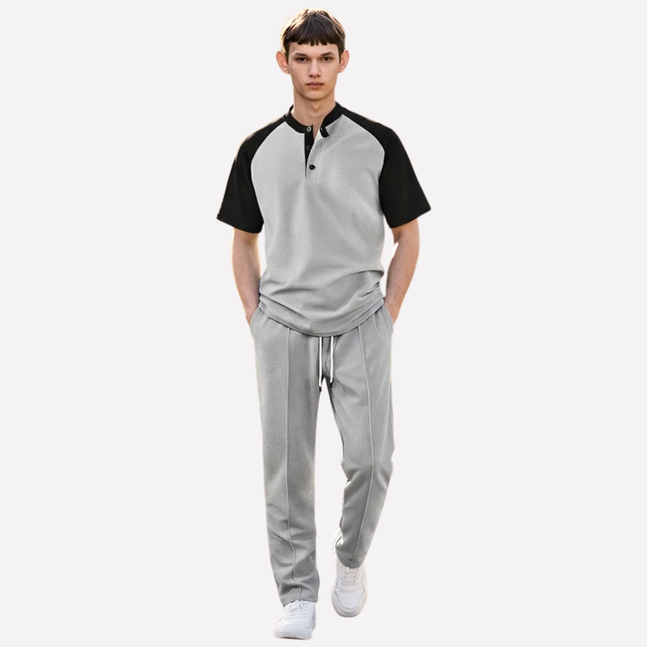 Set da lounge con camicia a bottoni da uomo e pantaloni lunghi a waffle