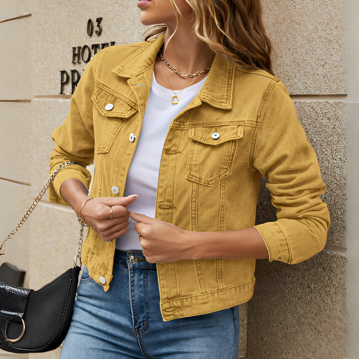 Giacca in Denim Classica con Bottoni per Donna