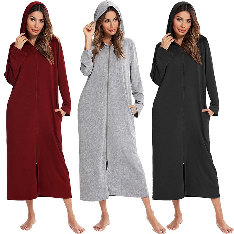 Camicia da notte calda con zip e cappuccio