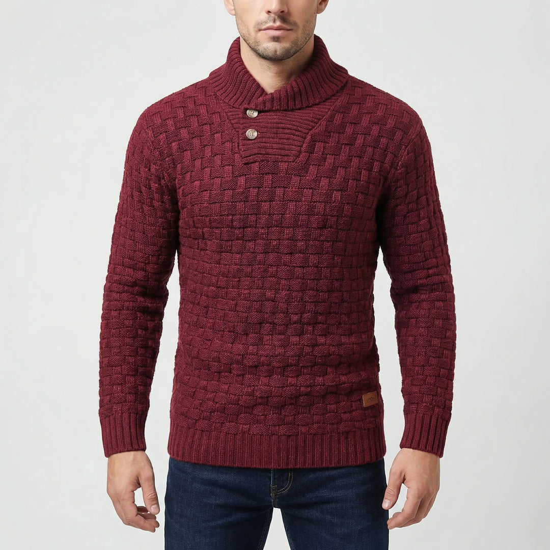Halbrek - Maglione a coste con mezzo colletto e bottoni
