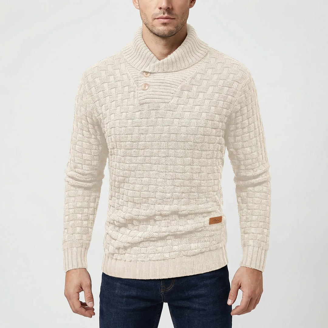Halbrek - Maglione a coste con mezzo colletto e bottoni