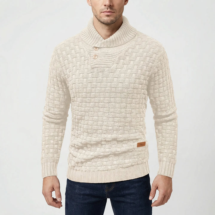 Halbrek - Maglione a coste con mezzo colletto e bottoni