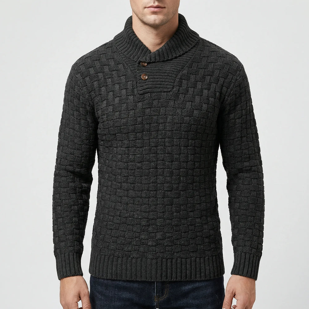 Halbrek - Maglione a coste con mezzo colletto e bottoni