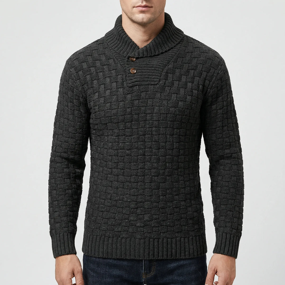 Halbrek - Maglione a coste con mezzo colletto e bottoni