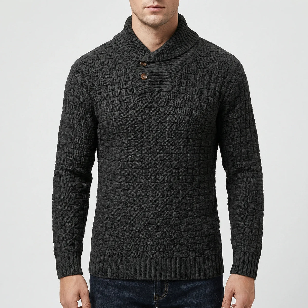 Maglione a Bottone Mezza Collo Rigato per Uomini