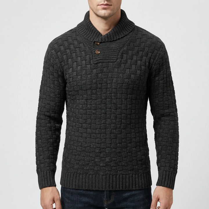 Halbrek - Maglione a coste con mezzo colletto e bottoni
