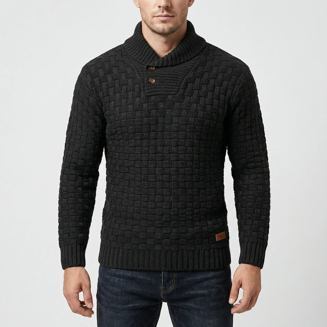 Halbrek - Maglione a coste con mezzo colletto e bottoni