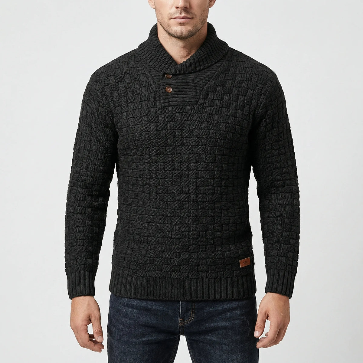Maglione a Bottone Mezza Collo Rigato per Uomini
