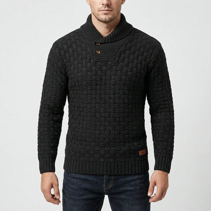 Halbrek - Maglione a coste con mezzo colletto e bottoni