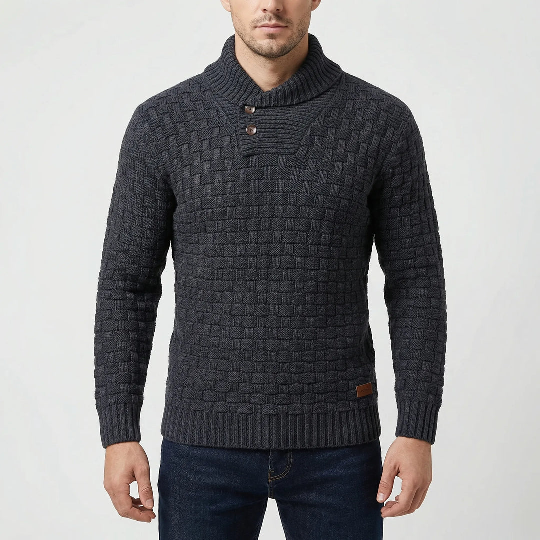 Halbrek - Maglione a coste con mezzo colletto e bottoni