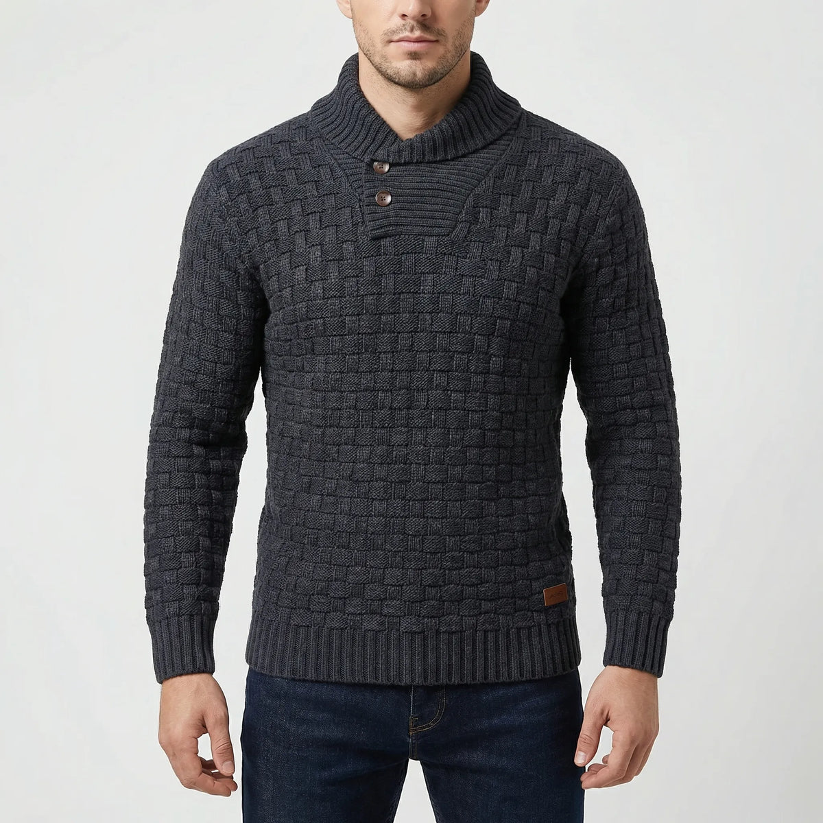 Maglione a Bottone Mezza Collo Rigato per Uomini