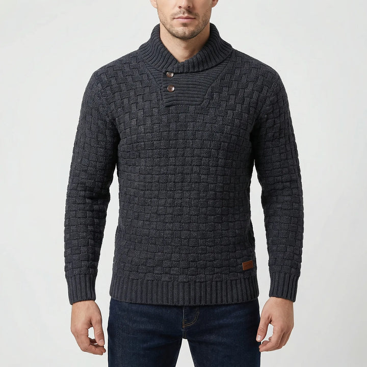 Halbrek - Maglione a coste con mezzo colletto e bottoni
