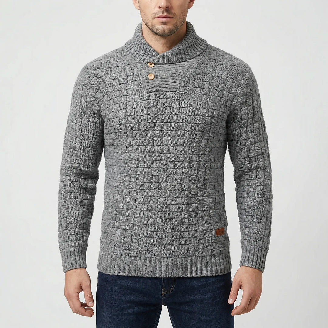 Halbrek - Maglione a coste con mezzo colletto e bottoni