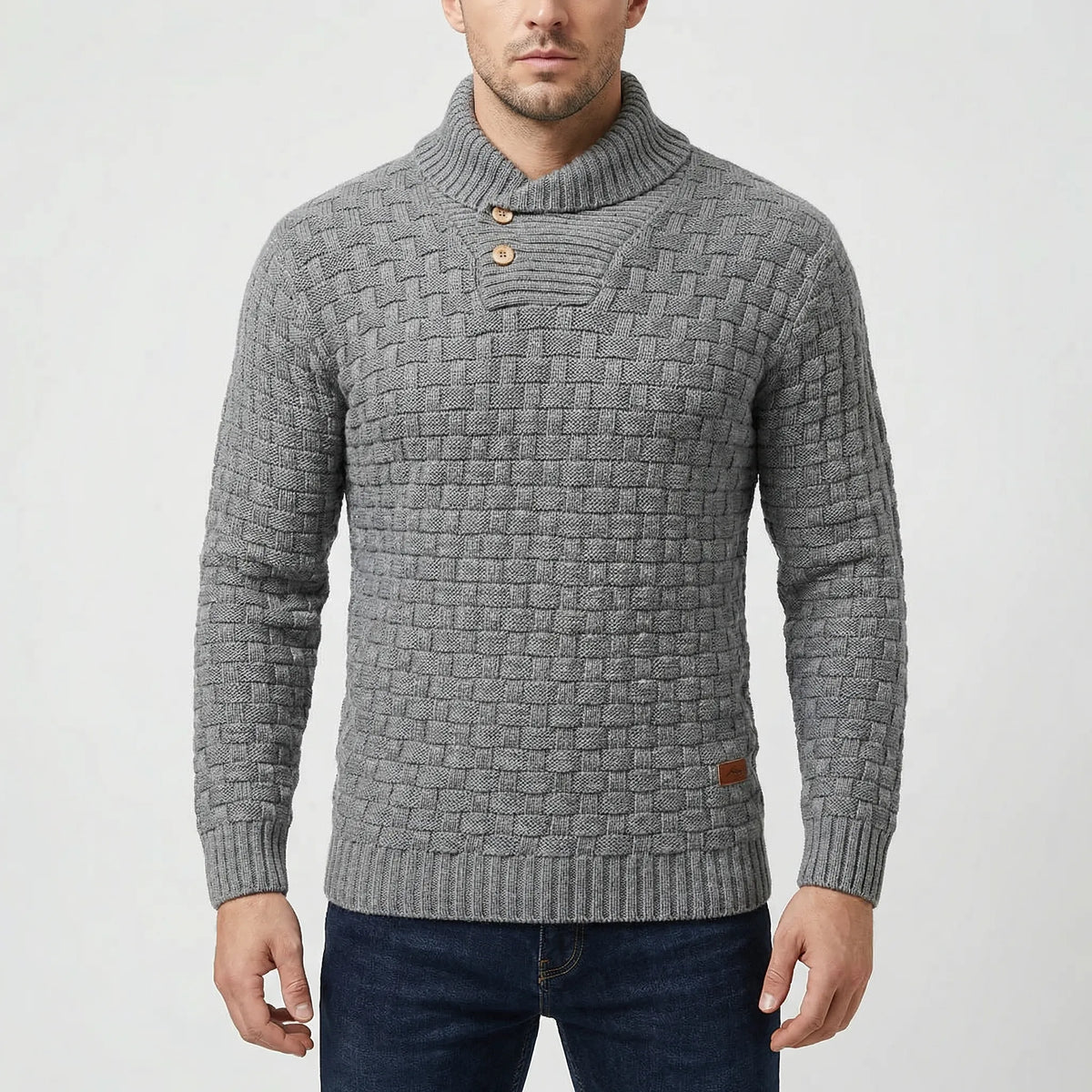Maglione a Bottone Mezza Collo Rigato per Uomini